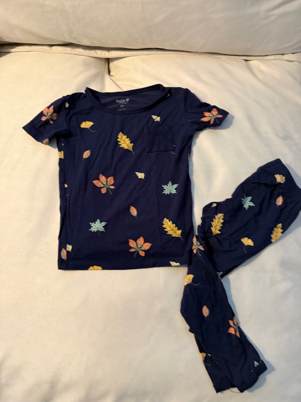 Kyte BABY Navy Floral Leaf Print Kids Pajama Set